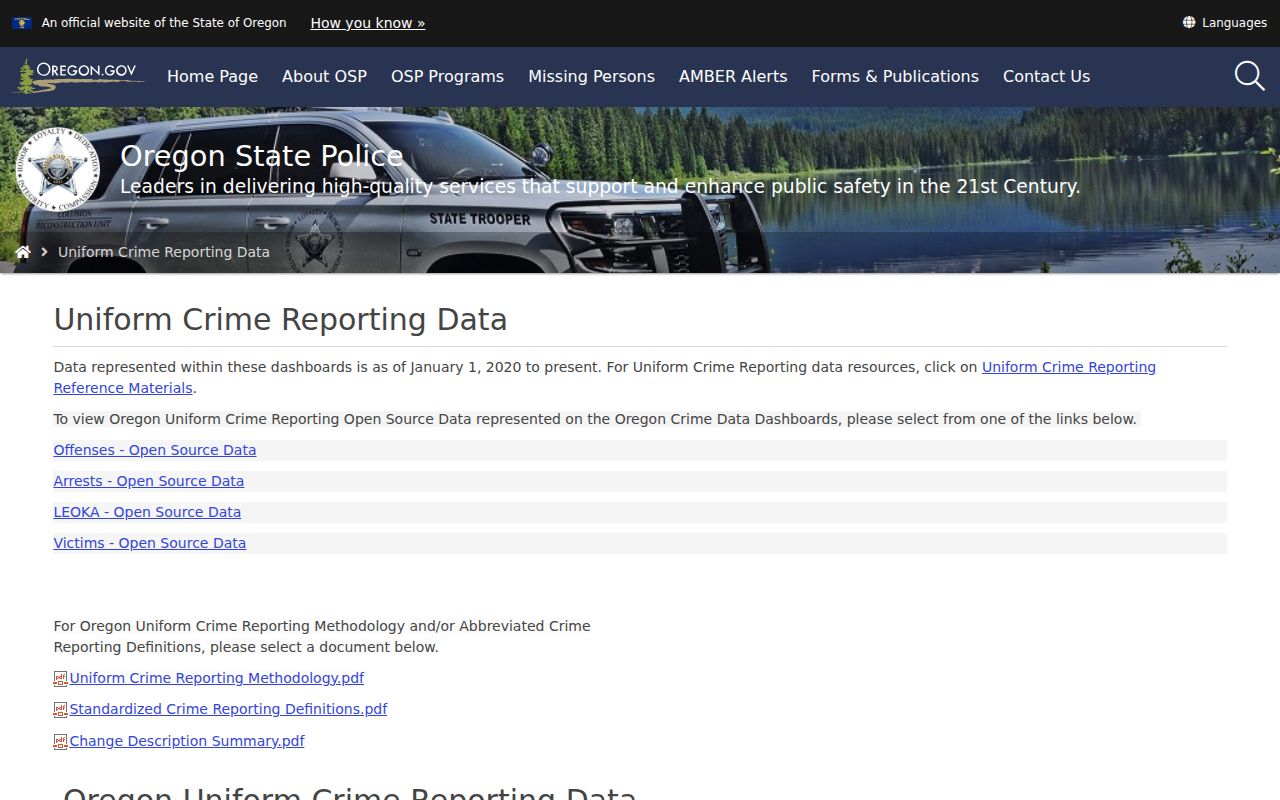 Oregon arrest history Uniform Crime Reporting dashboard