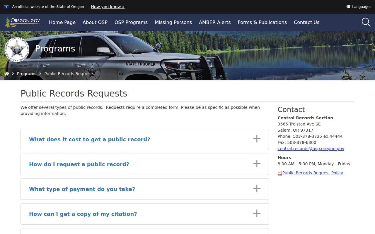 Oregon arrest records OSP public request channel