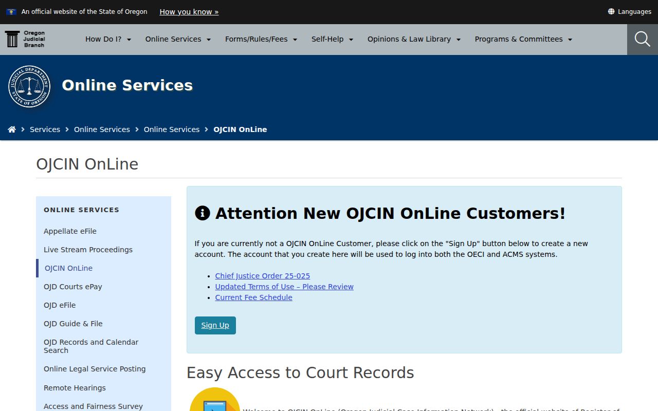 Oregon criminal court cases OJCIN overview