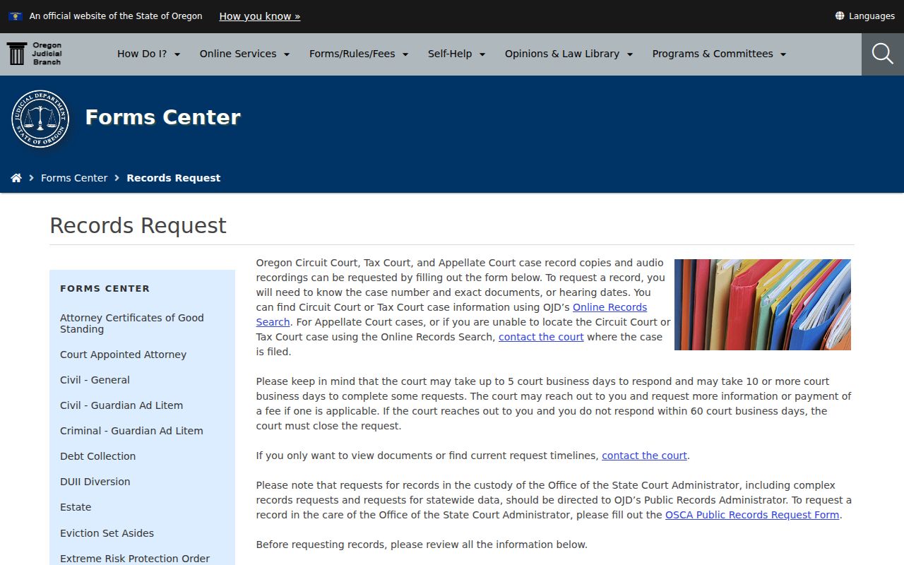 Oregon criminal court records request options