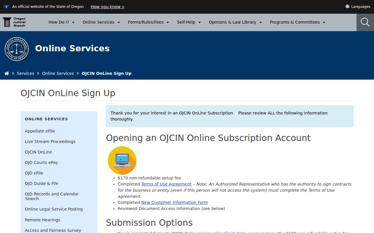 Oregon criminal court case OJCIN account signup