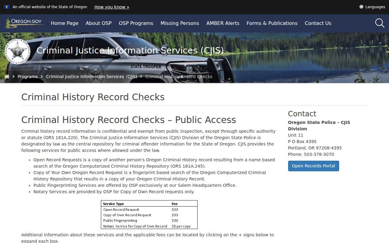 Oregon State Police CJIS criminal history products