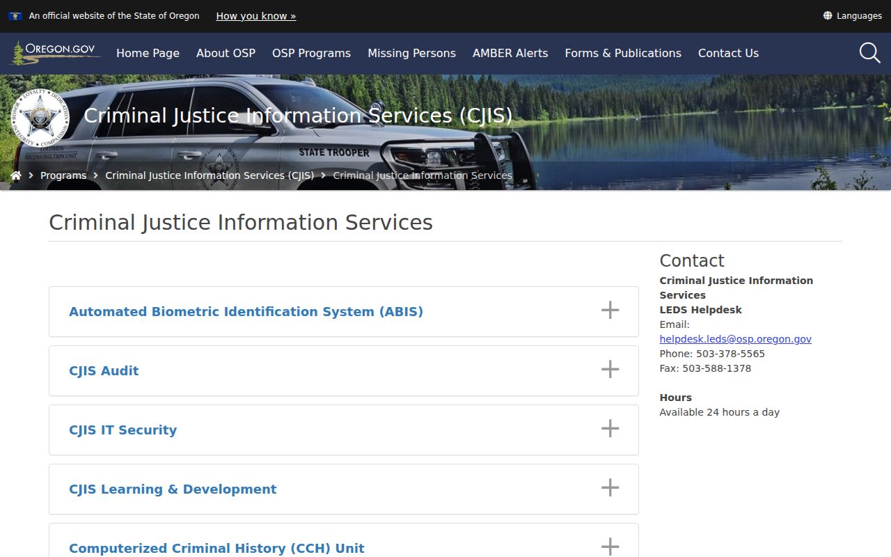 Oregon State Police CJIS criminal justice information services