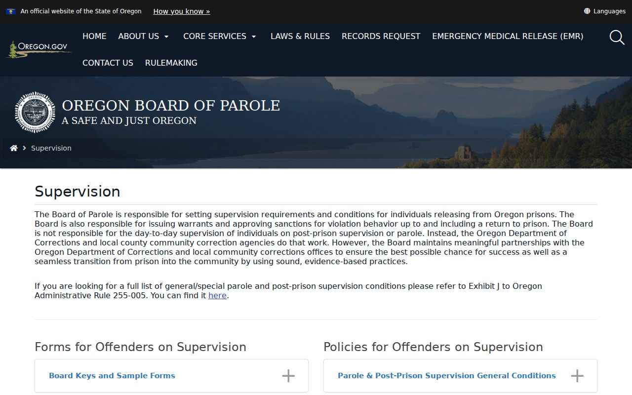 Oregon criminal history parole and post-prison supervision