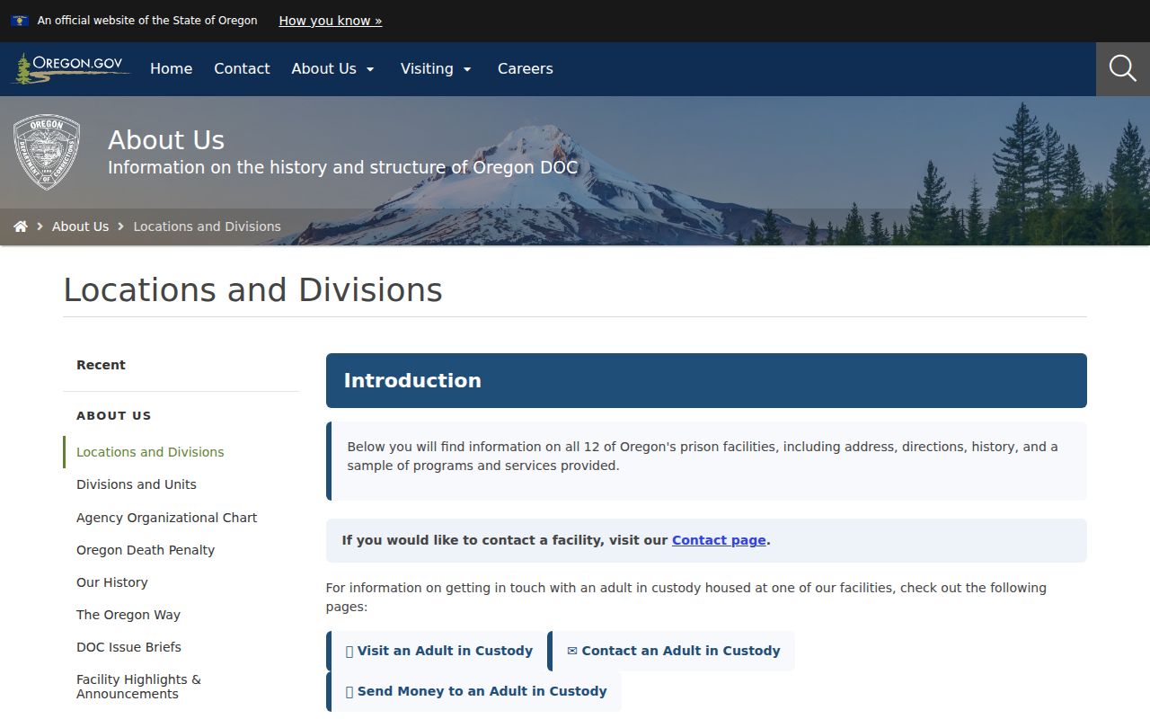 Oregon criminal history prison locations directory