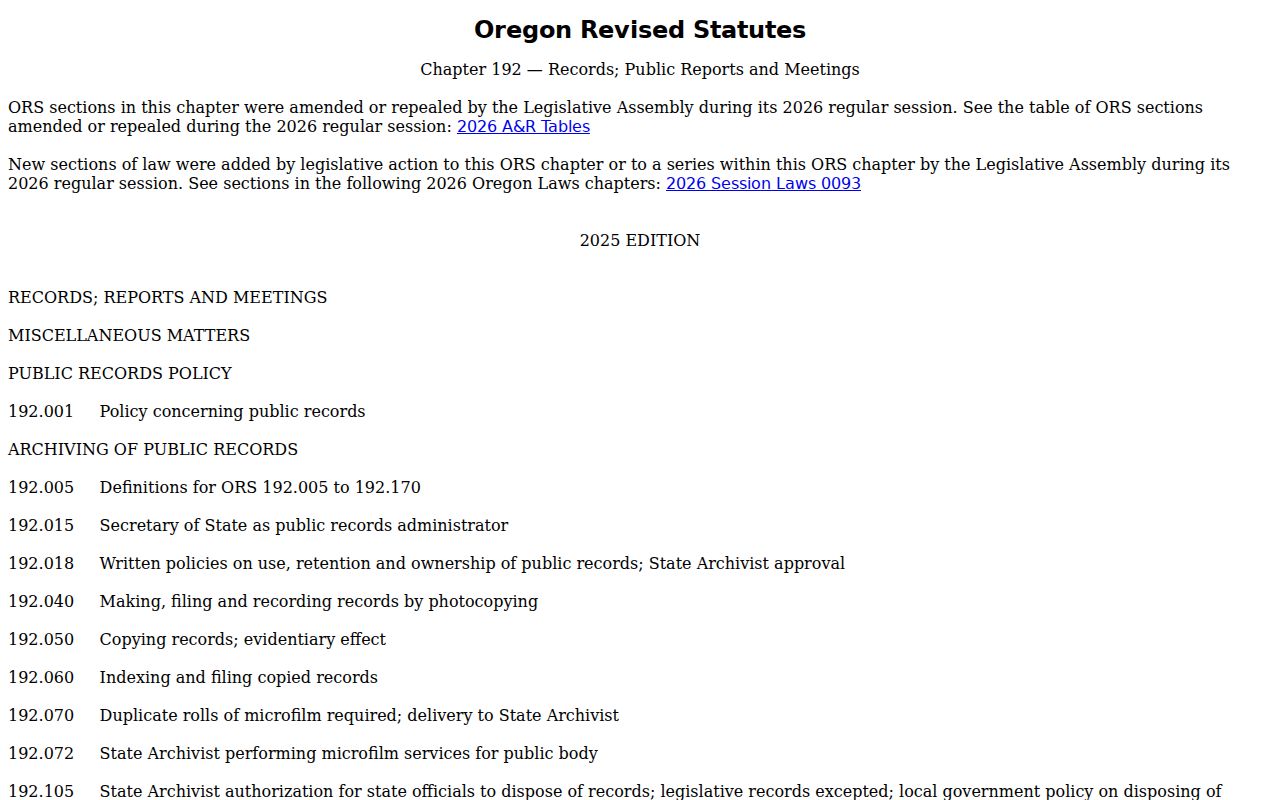 Oregon criminal history Public Records Law