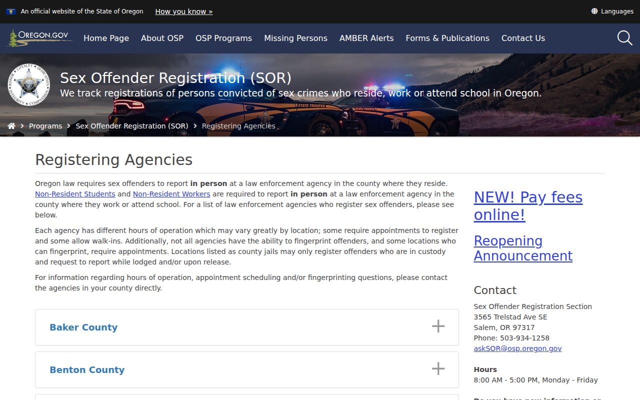 Oregon sex offender check registering agency directory