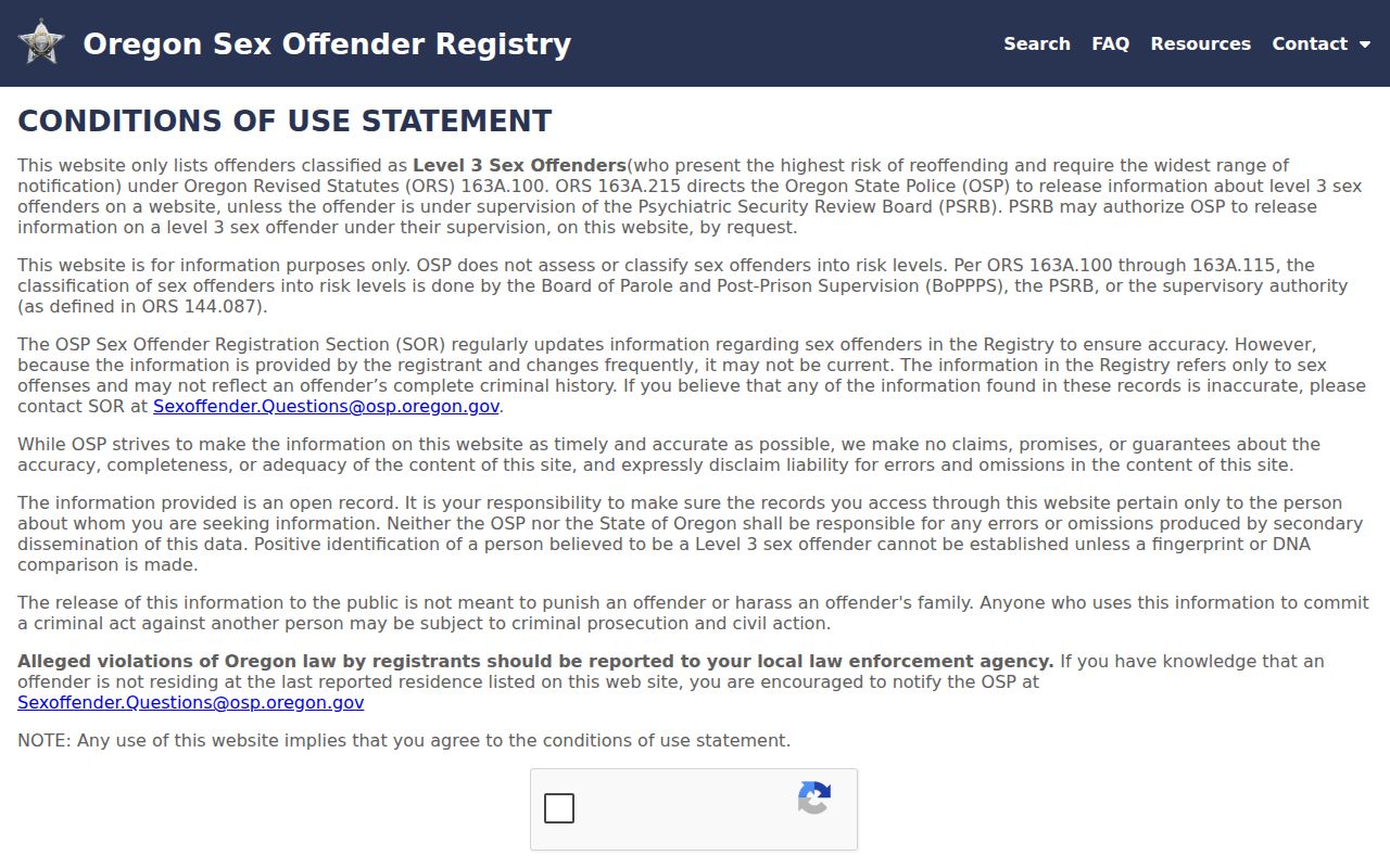 Oregon sex offender check official online search interface